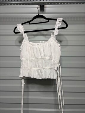 White Ruffled Tie-Side Cropped Top